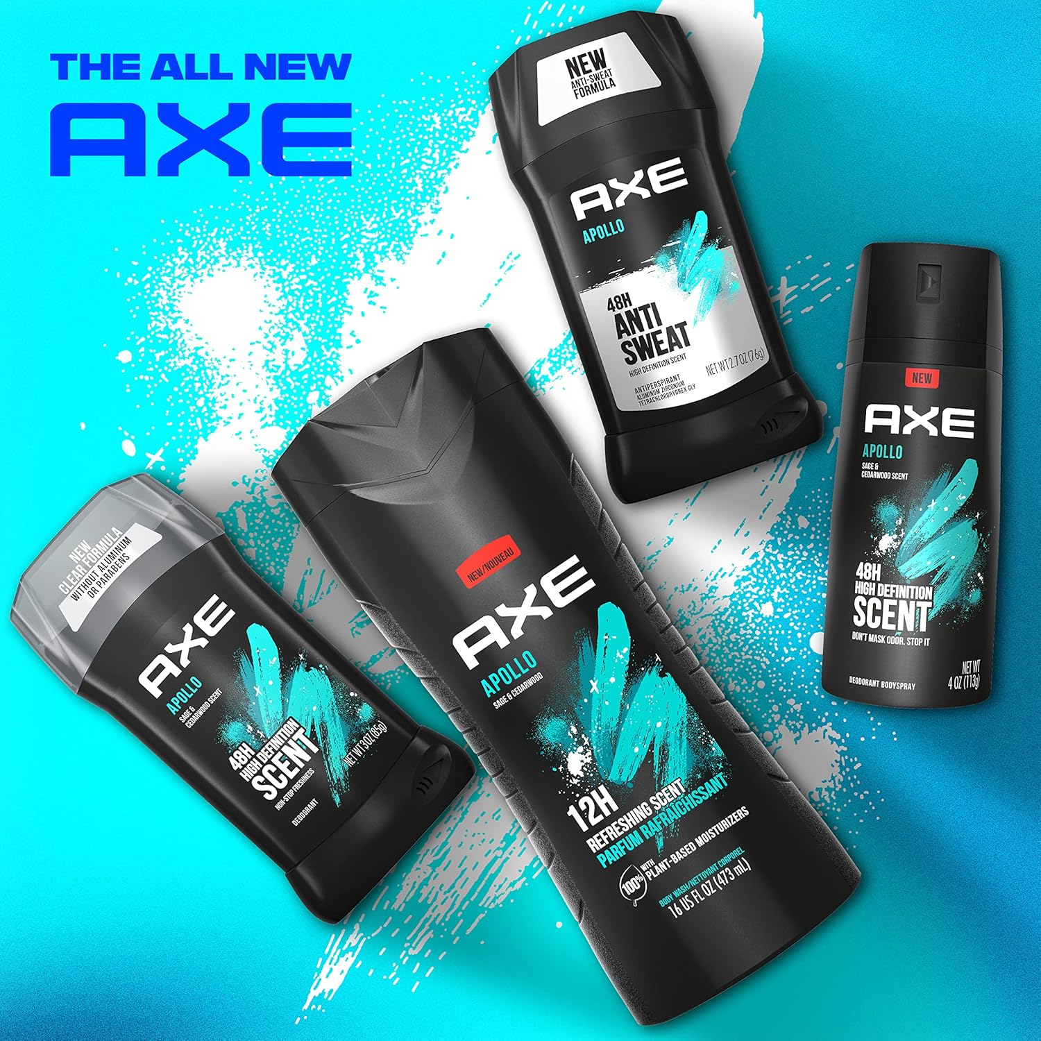 3oz AXE Apollo Deodorant Stick 4 Count For Long Lasting Odor Protection, Sage And Cedarwood Men's Deo, Aluminum Free 3oz